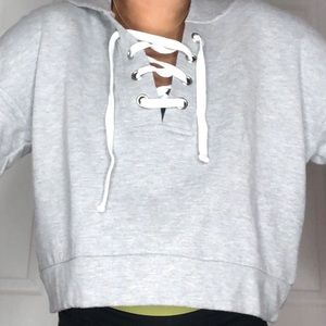 Grey tie up cropped sweatshirt